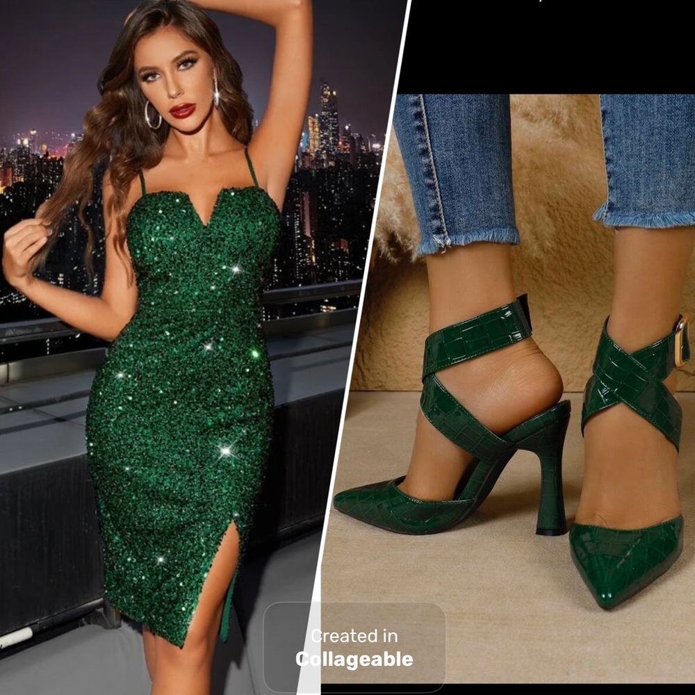 Green Sequin Dress and Heels Set